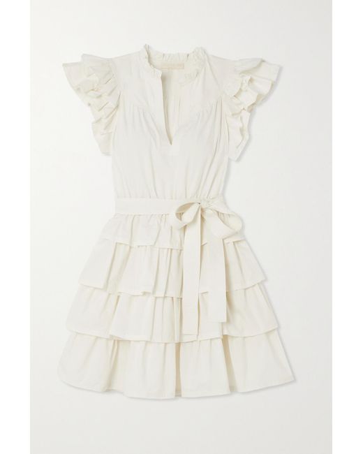 Ulla Johnson Lulua Belted Ruffled Cotton poplin Mini Dress In White Lyst Canada