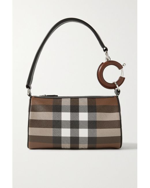 Burberry Leathertrimmed Checked Coatedcanvas Shoulder Bag in Brown Lyst
