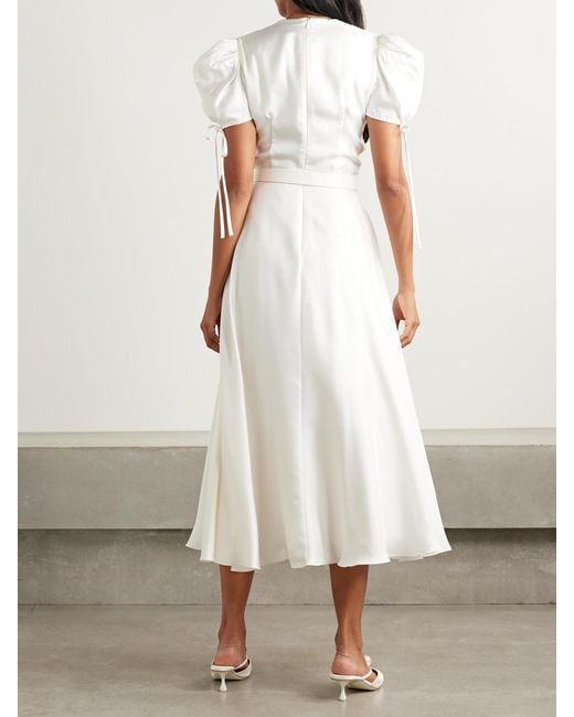 Rodarte White Appliquéd Belted Silk-Twill Midi Dress
