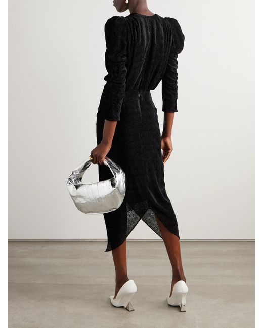 Isabel Marant Black Nemil Gathered Devoré-Chiffon Silk-Blend Midi Dress