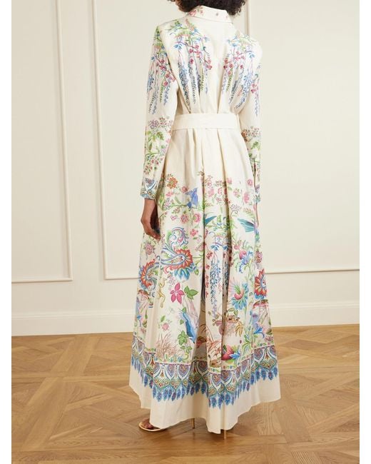 Etro White Belted Printed Cotton Maxi Shirt Dress