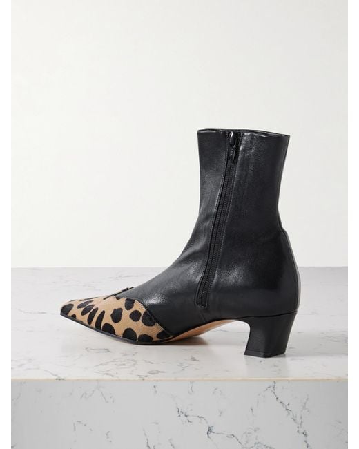 Khaite Black Nevada Leather And Leopard-Print Calf Hair Ankle Boots