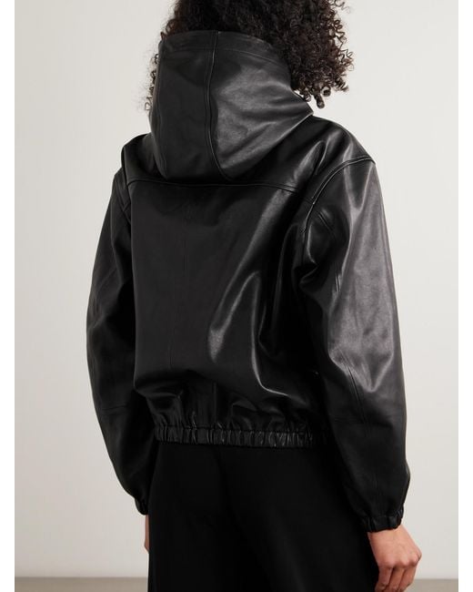 Nour Hammour Black Leo Hooded Paneled Leather Jacket