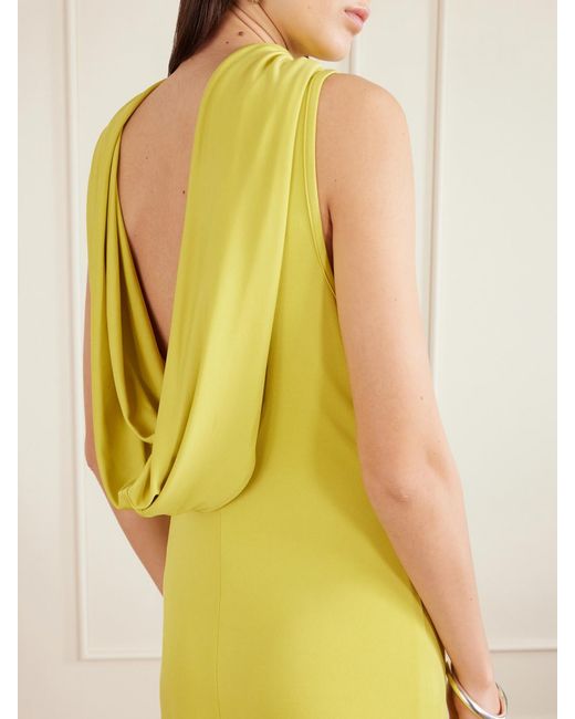 Esse Studios Yellow Solina Cowl Open-Back Cape-Effect Satin-Jersey Maxi Dress
