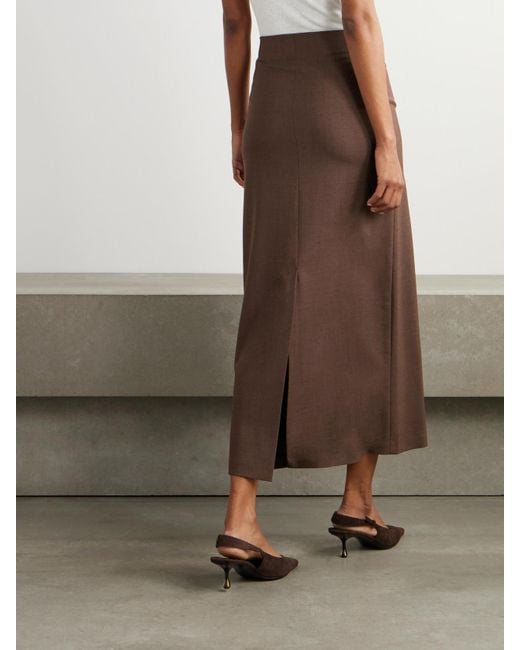 Loulou de Saison Brown Samos Wool-Blend Twill Midi Skirt