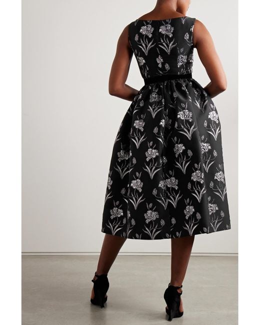 Erdem Black Velvet-Trimmed Metallic Floral-Jacquard Midi Dress