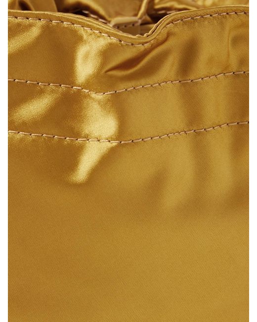 Staud Natural Lila Mini Leather-Trimmed Metallic Satin Bucket Bag