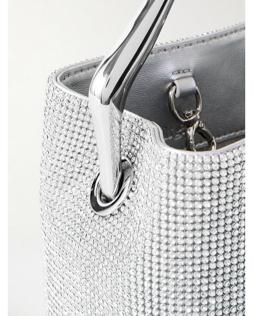 Cult Gaia Gray Solene Mini Crystal-Embellished Metallic Leather Tote