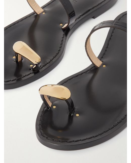 Amanu White The Kibera Sandalen Aus Leder Mit Krokodileffekt Und Verzierungen