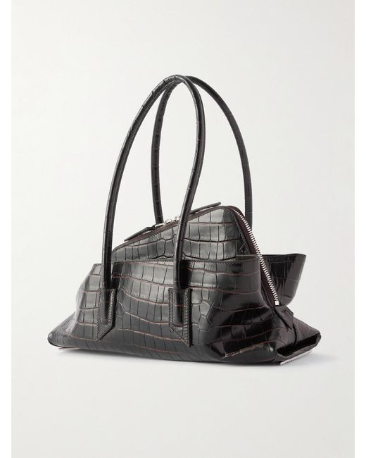 The Attico Black La Passeggiata Small Asymmetric Croc-Effect Leather Tote