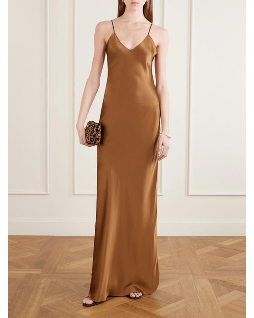 Nili Lotan Brown Cami Silk-Satin Gown