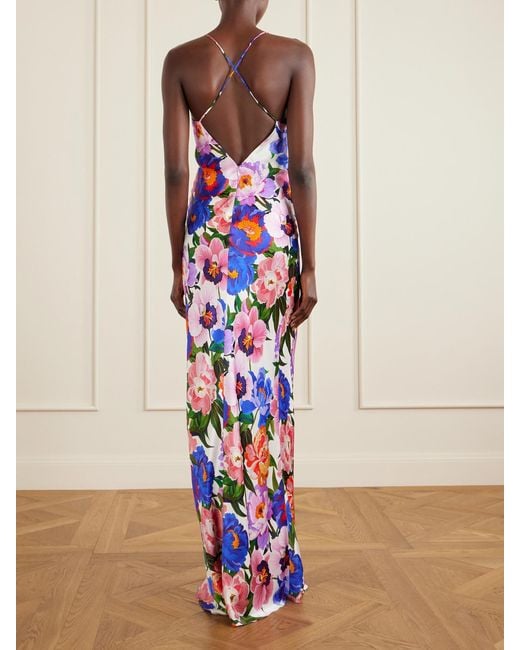 Borgo De Nor White Floral-Print Satin-Crepe Maxi Dress
