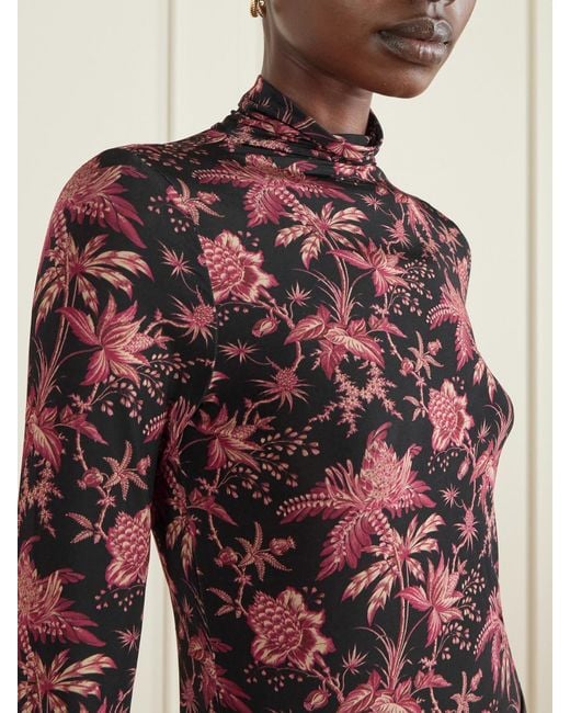 Ulla Johnson Red Aurelia Floral-Print Stretch-Jersey Turtleneck Top