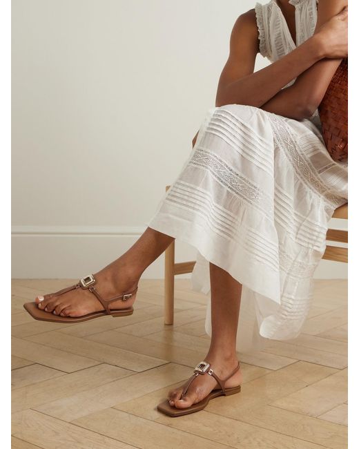Roger Vivier Natural Viv By The Sea Embellished Leather Sandals