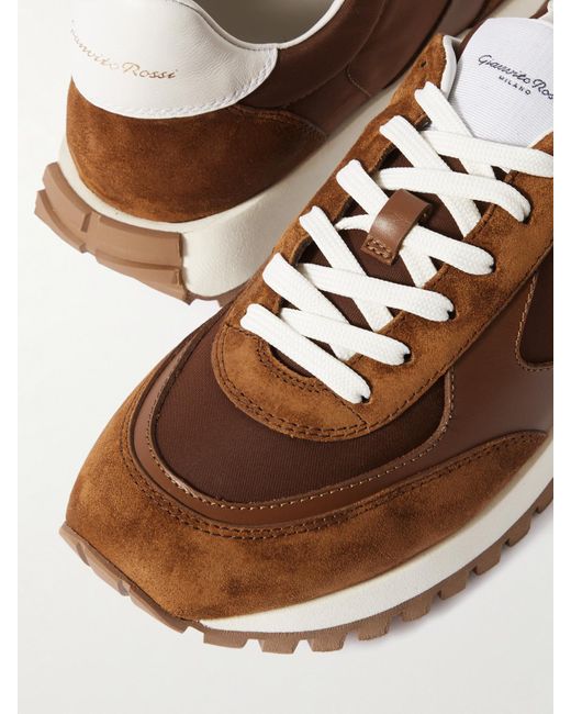Gianvito Rossi Brown Gravel Suede, Leather And Shell Sneakers