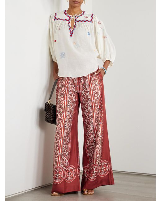 LaDoubleJ Red Icon Palazzo Hose Mit Weitem Bein Aus Bedrucktem Seiden-Twill