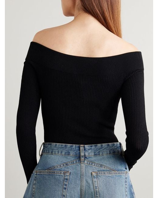 Alaïa Black Off-The-Shoulder Ribbed-Knit Bodysuit