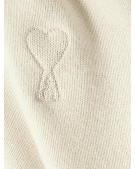 AMI White Oversized Embroidered Wool And Cashmere-Blend Sweater