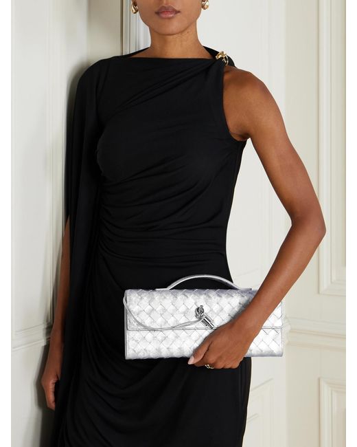 Bottega Veneta Andiamo Long Intrecciato Metallic Leather Clutch