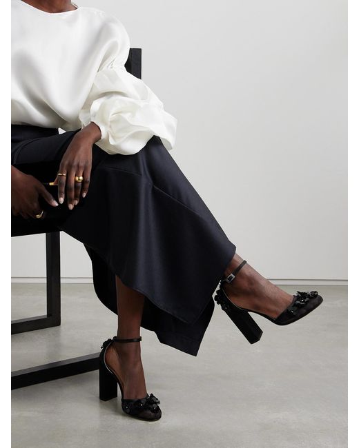 Mach & Mach Black Satin-Trimmed Embellished Mesh Pumps