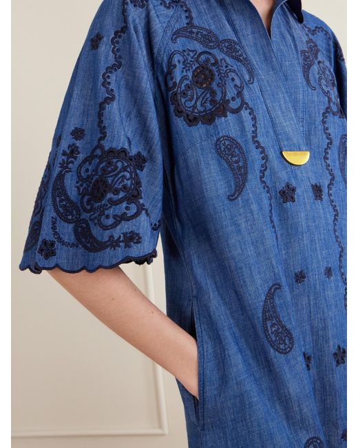 Zimmermann Blue Aster Embroidered Denim Midi Dress