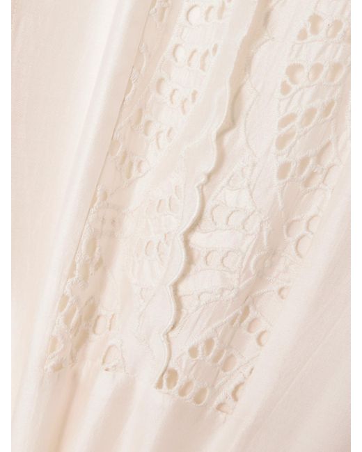 Thierry Colson White Rachel Kaftan Aus Einer Baumwoll-Seidenmischung Mit Lochstickerei
