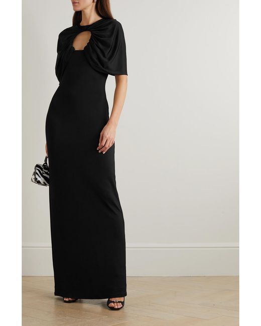 Et Ochs Black Cape-Effect Cutout Ruched Stretch-Jersey Gown