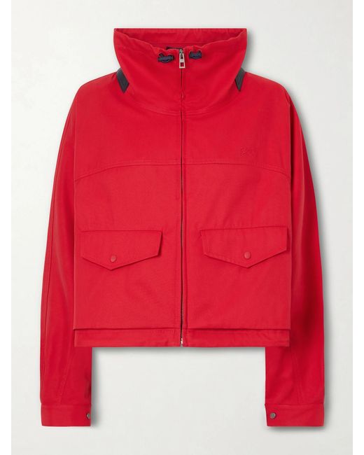 Loewe Leather-Trimmed Anagram-Embroidered Cropped Cotton And Silk-Blend Gabardine Jacket
