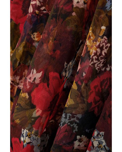 Doen Multicolor Alouette Asymmetric Ruffled Floral-Print Silk-Georgette Midi Dress