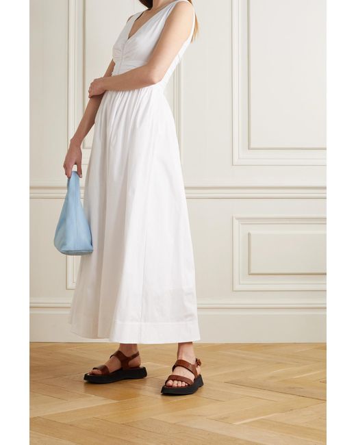 STAUD Synthetic Gloria Gathered Stretch-cotton Poplin Maxi Dress in White |  Lyst