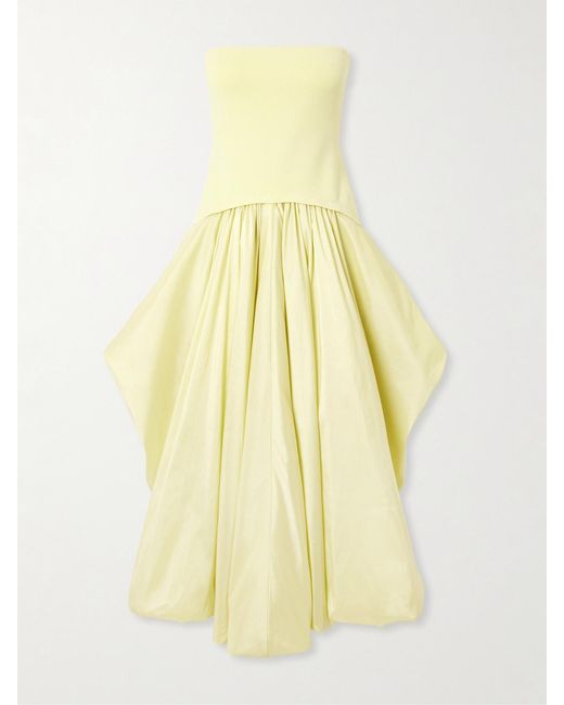 Jonathan Simkhai Yellow Izzy Stretch-Knit And Gathered Taffeta Midi Dress