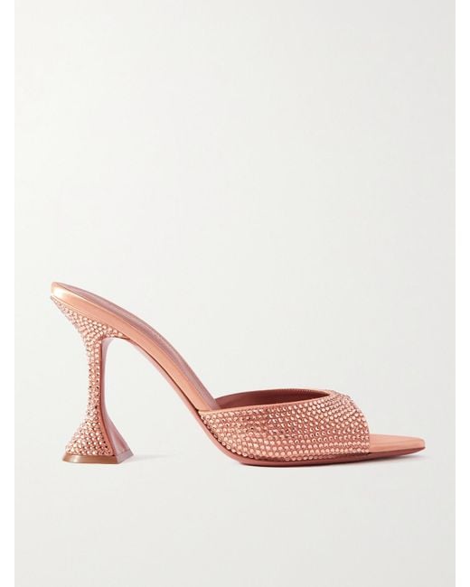 AMINA MUADDI Pink Caroline Crystal-Embellished Satin Mules