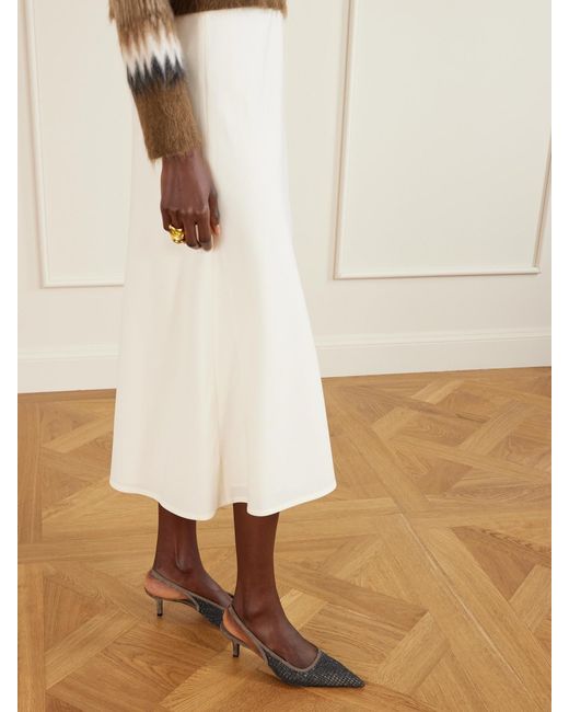 Brunello Cucinelli Brown Embellished Suede-Trimmed Mesh Slingback Pumps