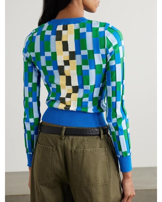 Loewe Blue Anagram Appliquéd Checked Intarsia Cotton Sweater
