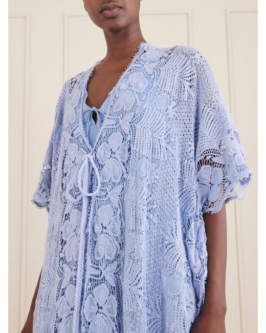 Miguelina Blue Valentina Cotton-Lace Kaftan