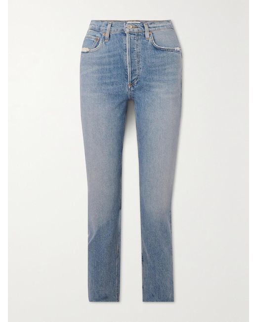 Agolde Blue Riley Cropped High-Rise Straight-Leg Organic Jeans
