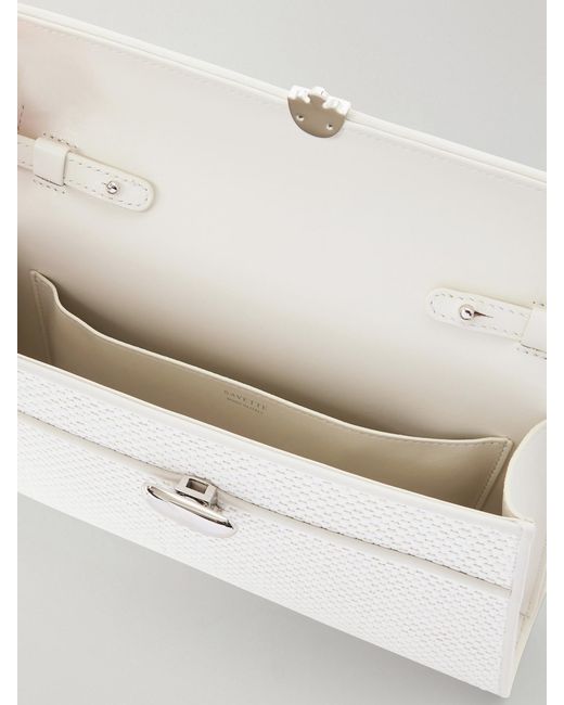 SAVETTE White Symmetry Leather-Trimmed Woven Raffia Shoulder Bag