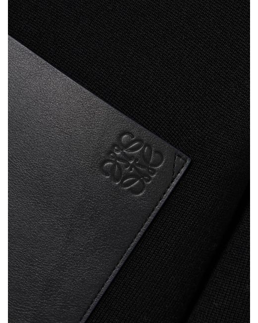Loewe Black Leather-Trimmed Wool-Blend Hoodie