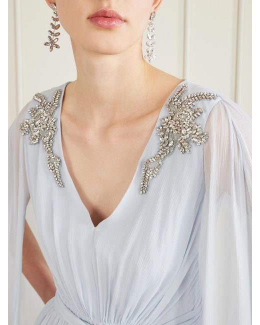 Erdem White Belted Cape-Effect Crystal-Embroidered Silk-Crepon Gown