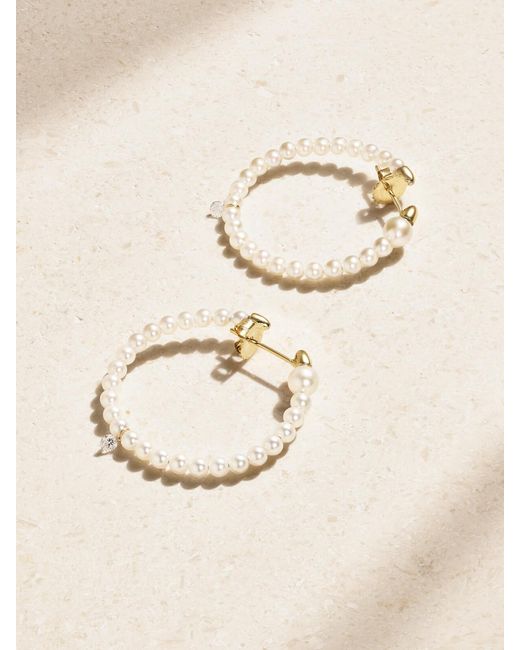 Mizuki Natural 14-Karat, Pearl And Diamond Hoop Earrings