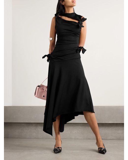 Acne Black Asymmetric Knotted Cutout Stretch-Crepe Midi Dress