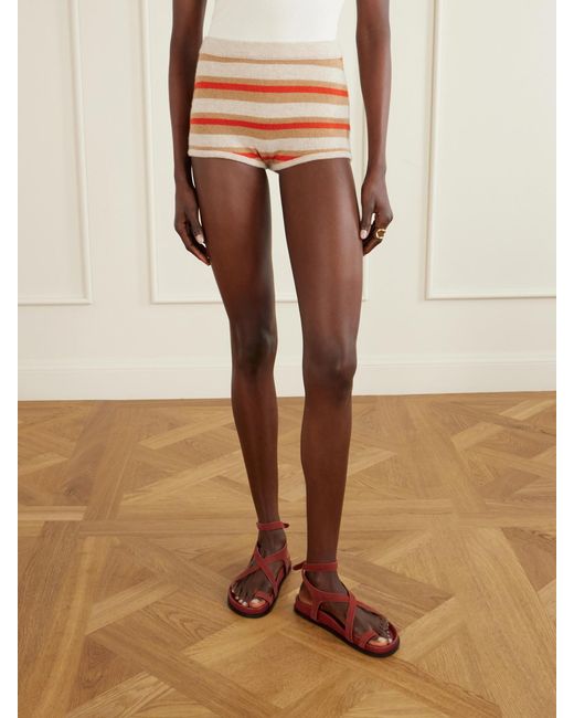 The Elder Statesman Orange Hallie Striped Cashmere Shorts