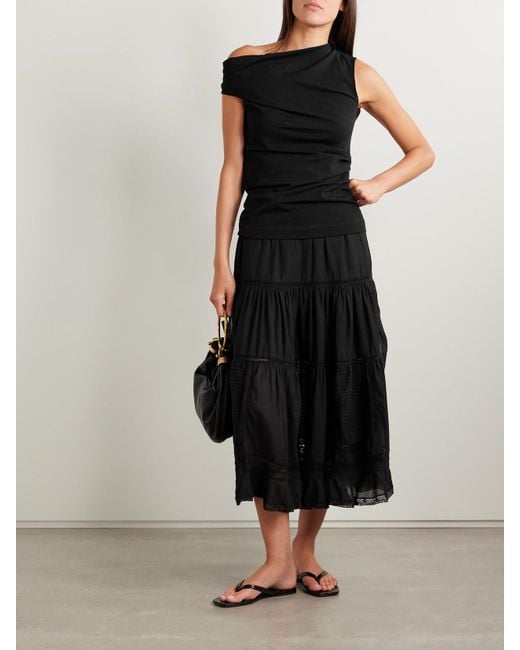 Jupe Midi En Coton Mélangé À Finitions En Dentelle Franca Sea en coloris Black