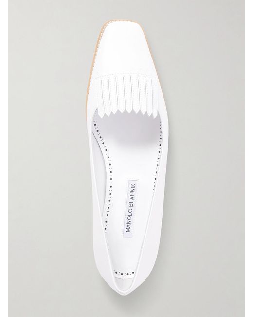 Manolo Blahnik White Pausaniasflat Fringed Leather Loafers