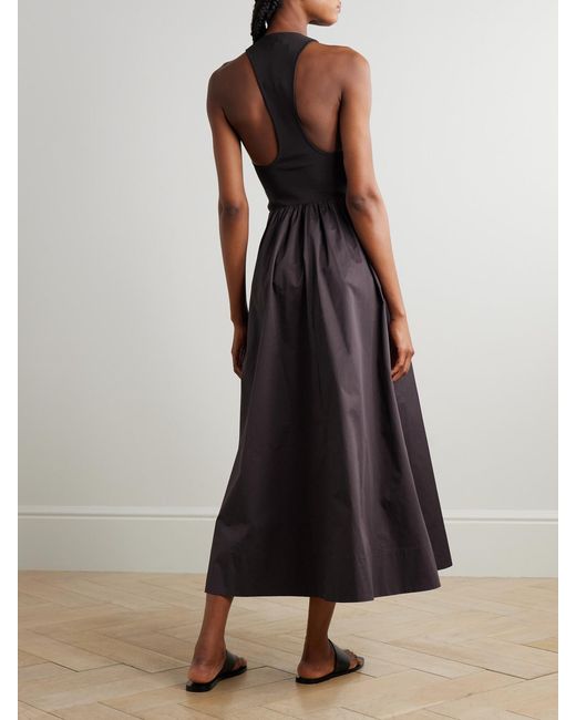 St. Agni Brown Ribbed-Knit And Cotton-Poplin Midi Dress