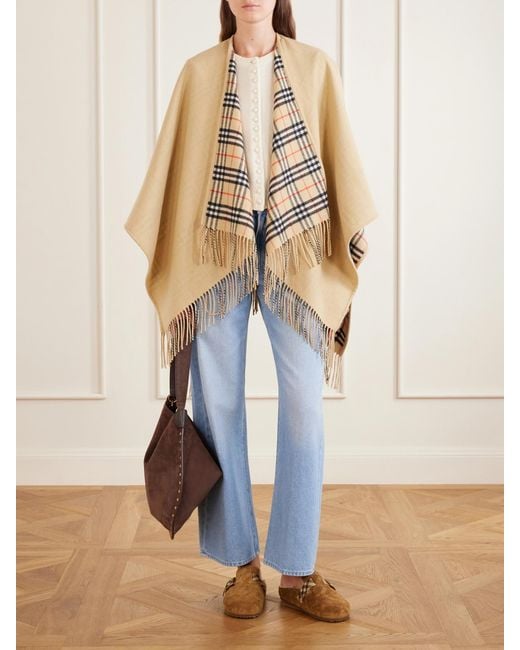 Burberry Natural Fringed Wool Cape