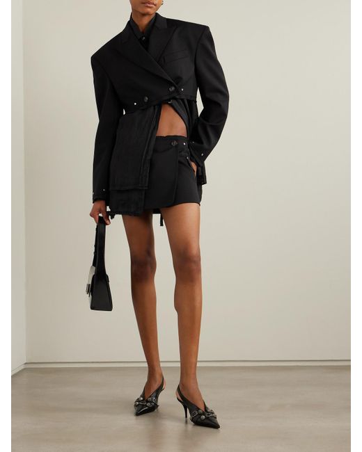 Dion Lee Black Minirock Aus Einer Wollmischung Mit Fransen, Verzierungen Und Wickeleffekt