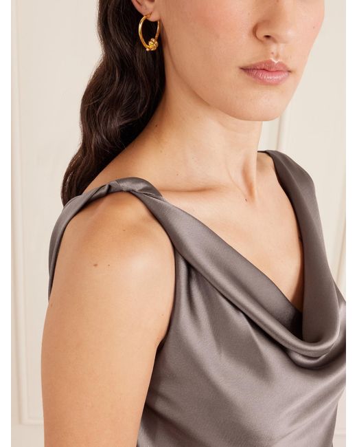 Leset Gray Barb Draped Satin Blouse