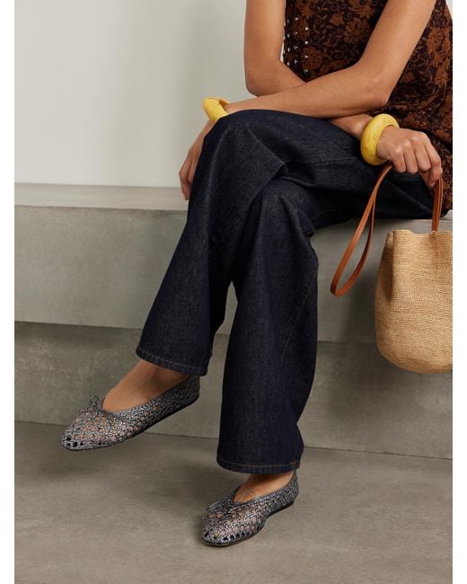 Le Monde Beryl Regency Bow-Embellished Woven Metallic Leather Ballet Flats