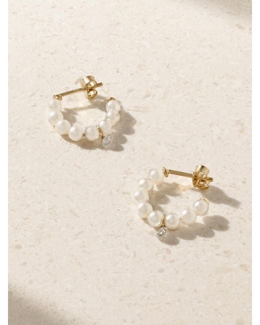 Mizuki Natural 14-Karat, Pearl And Diamond Hoop Earrings